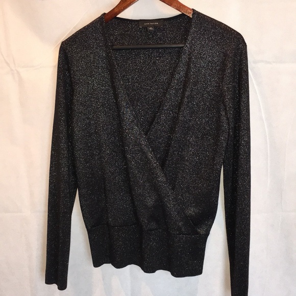 Ann Taylor Dark Gray Metallic Wrap Style Sweater | Size M - Picture 1 of 6